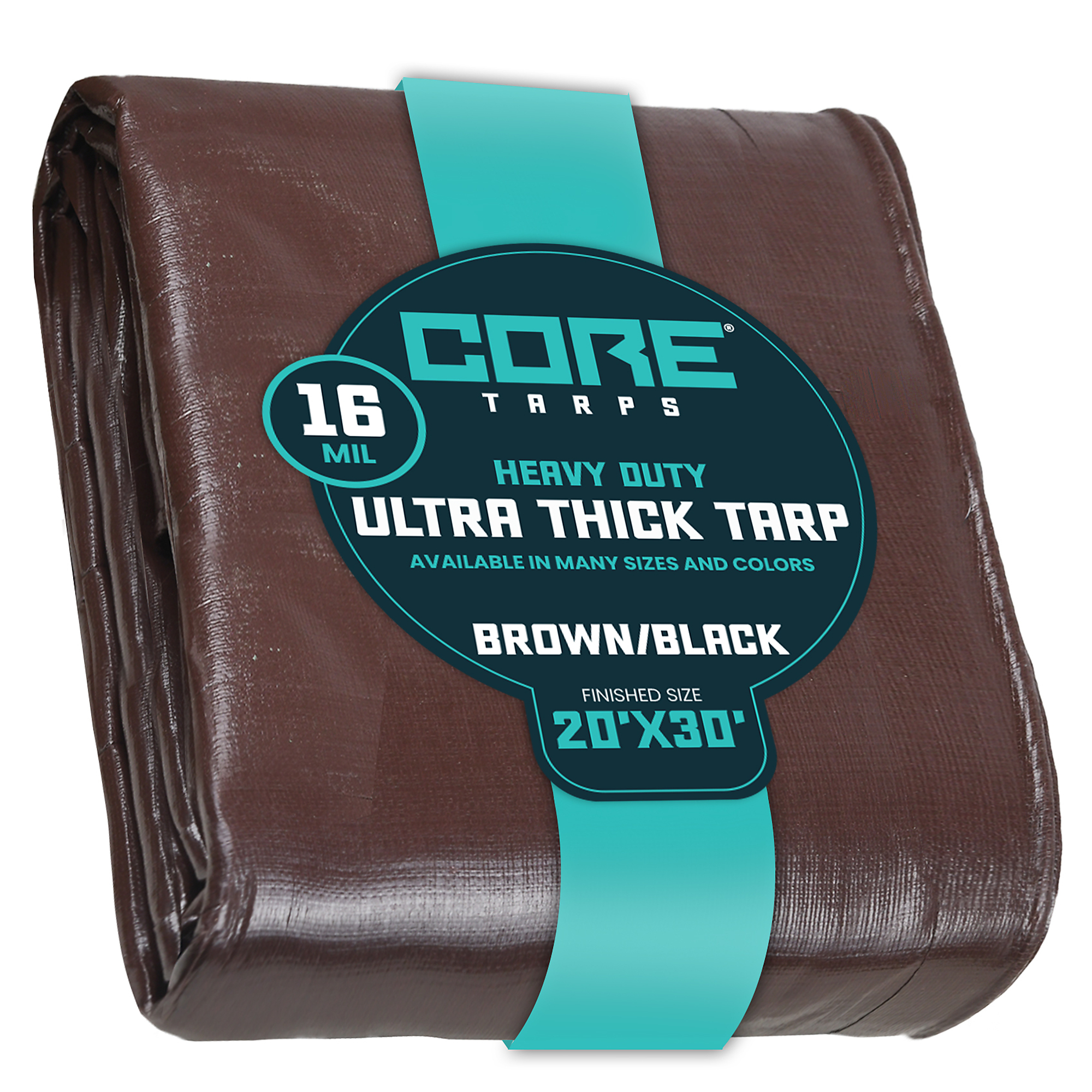 Core Tarps Extra Heavy Duty Tarp Cover — 20ft. x 30ft., 16 Mil, Waterproof, UV Resistant, Rip and Tear Proof, Reinforced Edges, Brown/Black, Model# CT-302-20X30